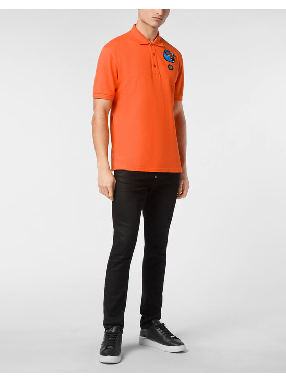 PHILIPP PLEIN PHILIPP PLEIN Polo 24943 Pomarańczowy Slim Fit
