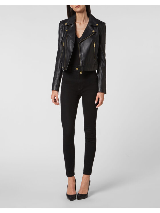 PHILIPP PLEIN PHILIPP PLEIN Giacca di pelle 1457 Nero Slim Fit
