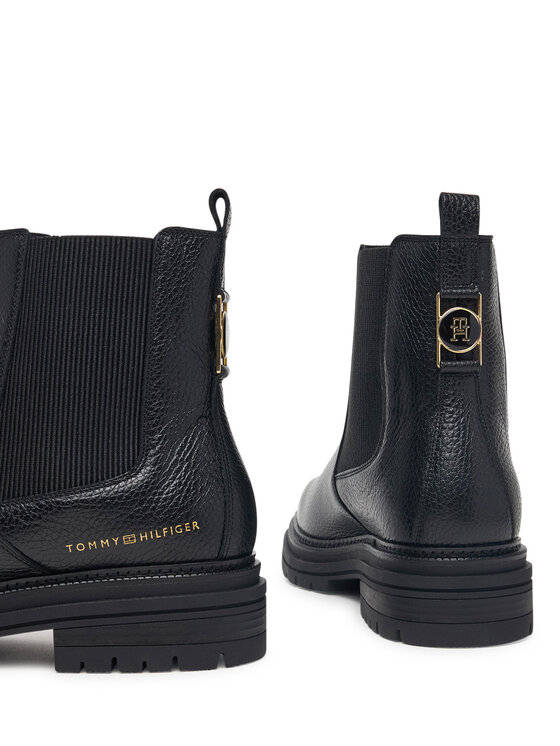 Tommy Hilfiger Tommy Hilfiger Ghete Jodhpur Th Emboss Grain Leather Chelsea FW0FW09559 Negru