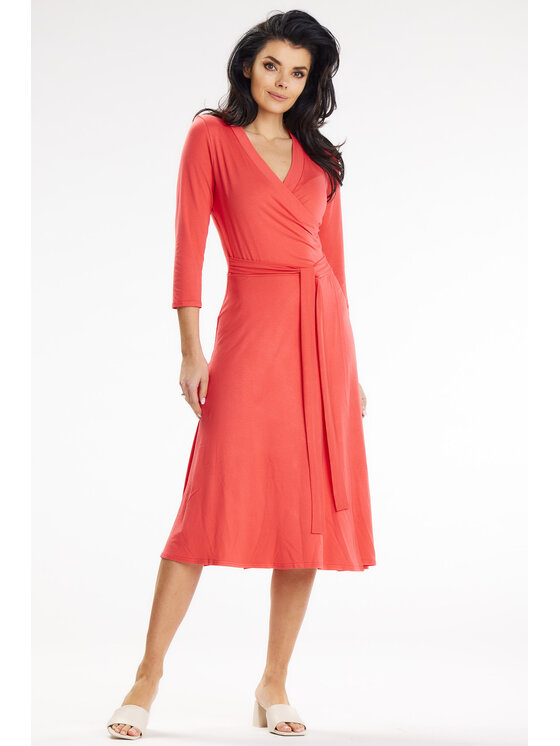 Awama Awama Sukienka letnia A653 Koralowy Basic Fit