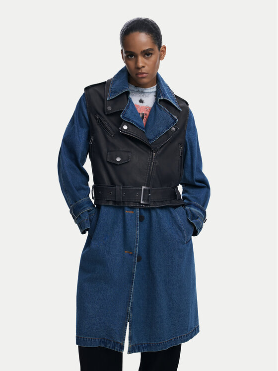 Desigual Desigual Palton din piele ecologic Denimbike 25WWEW52 Albastru Regular Fit