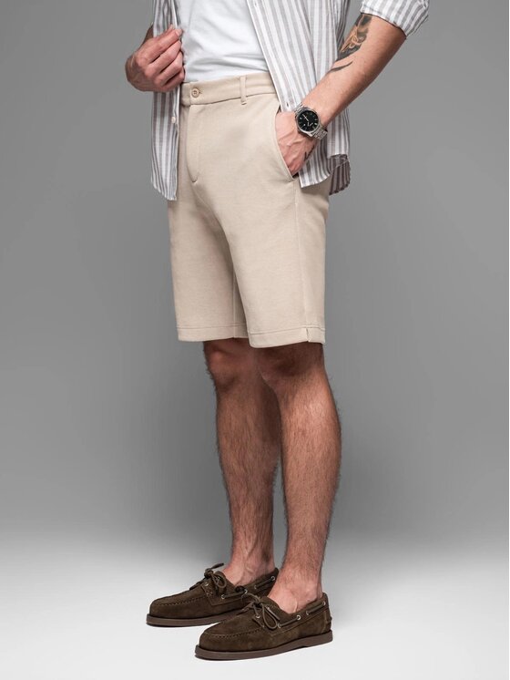 Ombre Ombre Šortky z materiálu OM-SRCS-0166 Béžová Slim Fit