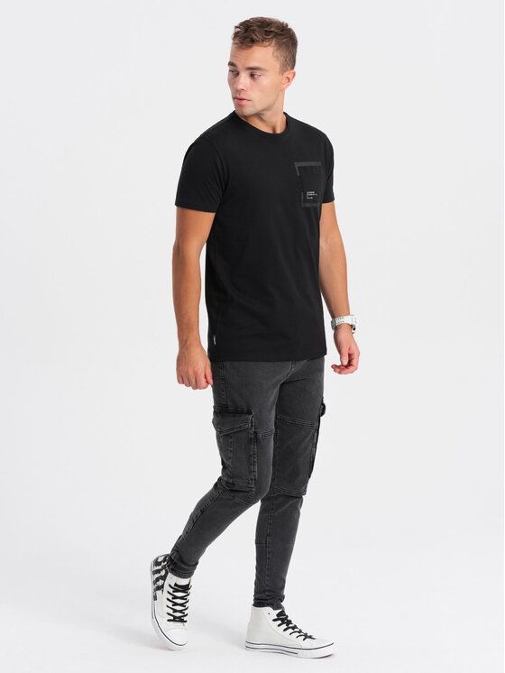 Ombre Ombre T-Shirt OM-TSPT-0154 Czarny Regular Fit