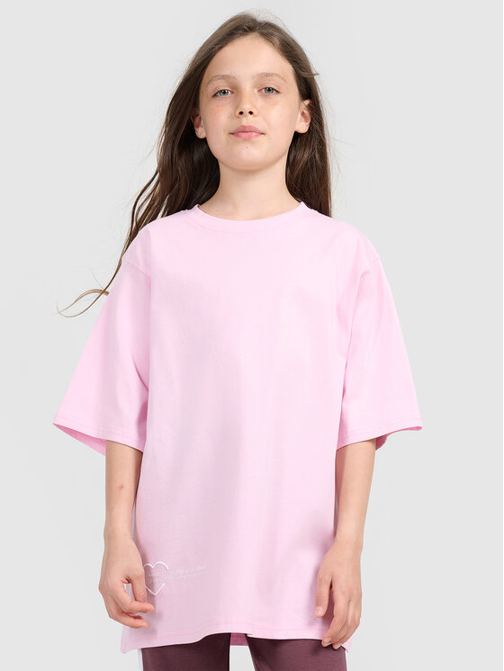 4F 4F T-Shirt BASIC+ Różowy jasny Oversize