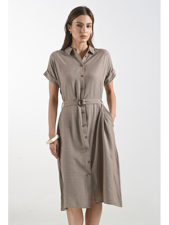 Femestage Femestage Košilové šaty Femestage ESSENTIAL LINE DRE2680-016 Hnědá Regular Fit