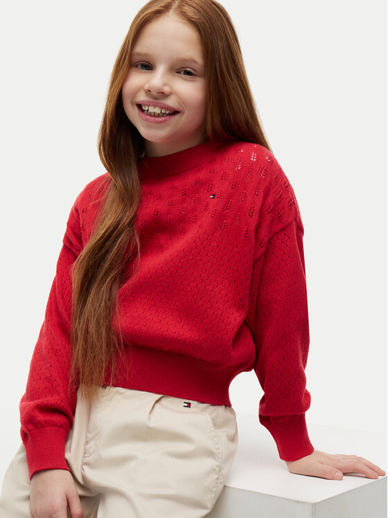Tommy Hilfiger Tommy Hilfiger Pullover Pointelle KG0KG09504 Rot Relaxed Fit