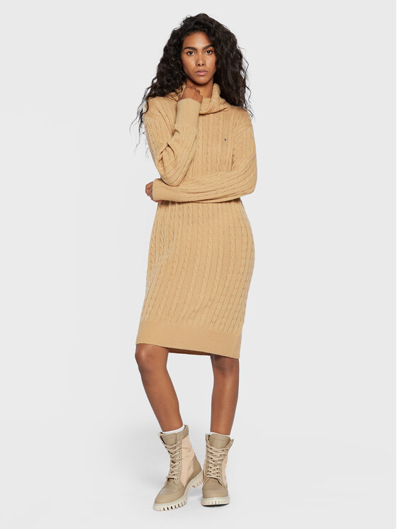 Tommy Hilfiger Tommy Hilfiger Pletena obleka WW0WW36805 Bež Relaxed Fit