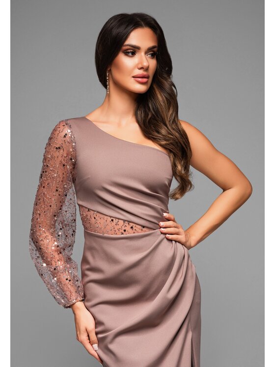 Ombre Ombre Sukienka wieczorowa LA-OM-DLR011 Beżowy Regular Fit