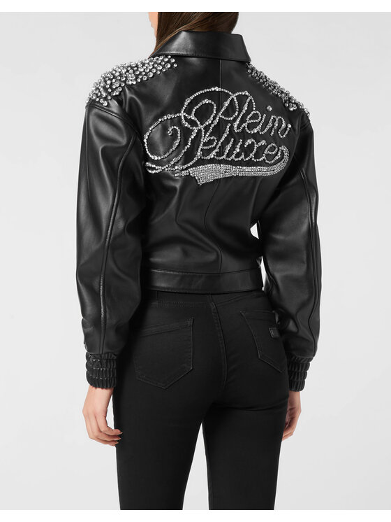 PHILIPP PLEIN PHILIPP PLEIN Kurtka skórzana 26385 Czarny Slim Fit