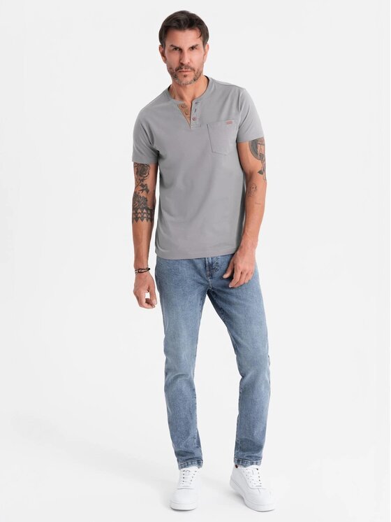 Ombre Ombre T-Shirt OM-TSCT-0206 Szary Regular Fit