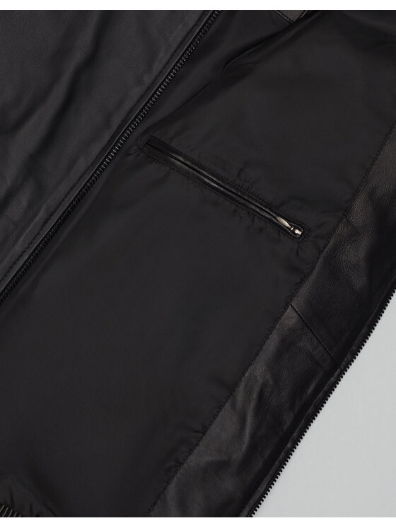 Borgio Borgio Kurtka skórzana asiago_c Czarny Slim Fit
