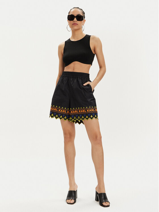 KARL LAGERFELD KARL LAGERFELD Шорти з тканини 241W1003 Чорний Regular Fit