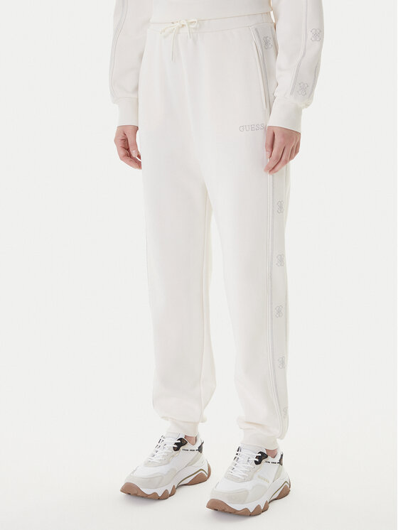 Guess Pantaloni trening V5BB23 KCX22 Alb Regular Fit