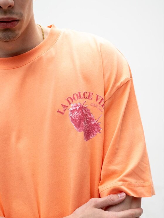 Jigga Wear Jigga Wear T-Shirt Koszulka Z Krótkim Rękawem Oversize Męska Jasna Pomarańczowa Truskawki Dolce Vita XL Pomarańczowy Oversize