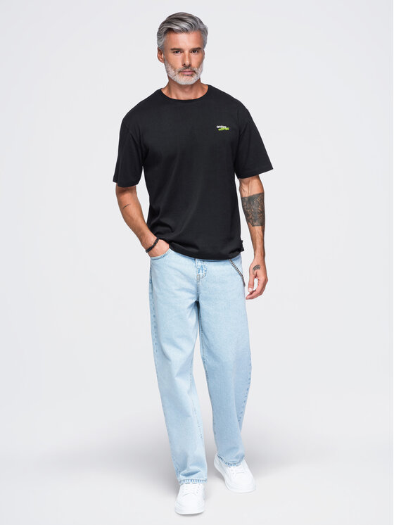 Ombre Ombre T-Shirt OM-TSPT-0284 Czarny Relaxed Fit