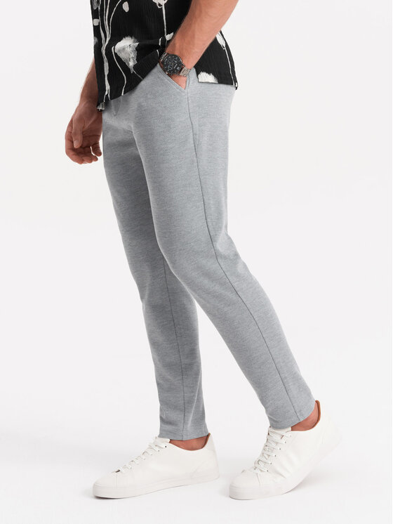 Ombre Ombre Kalhoty z materiálu OM-PACP-0116 Šedá Regular Fit