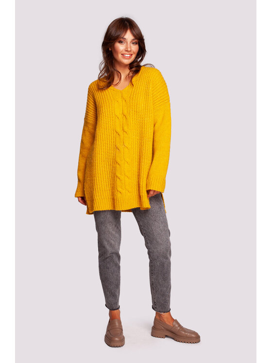BeWear BeWear Sweter BK087 Żółty Modern Fit