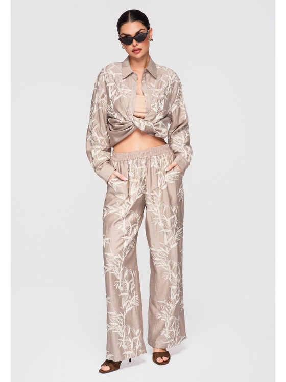 Ombre Ombre Spodnie materiałowe OW-PA-E0005 Beżowy Relaxed Fit
