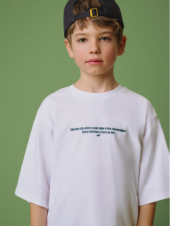 4F 4F T-Shirt ENJOY THE OUTDOORS Biały Loose Fit