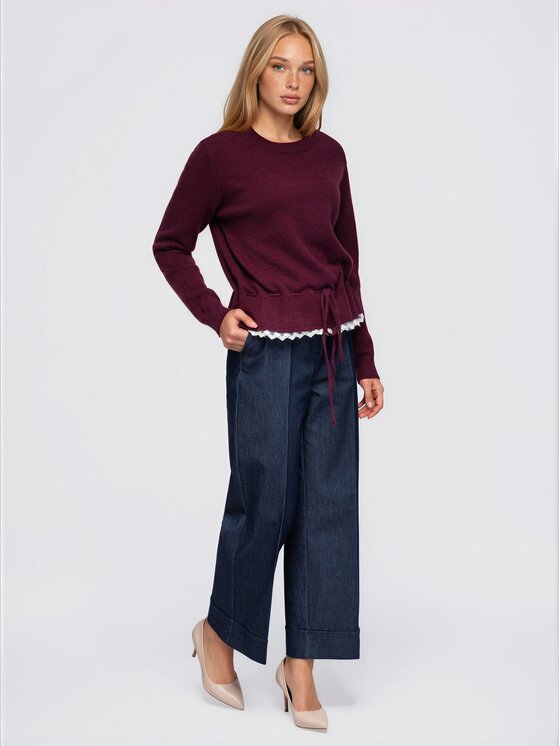 Ombre Ombre Svetr OW-SW-E0070 Bordó Relaxed Fit