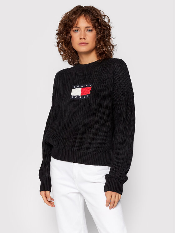Tommy Jeans Maglione Tjw Center Flag DW0DW11001 Nero Relaxed Fit • Modivo.it