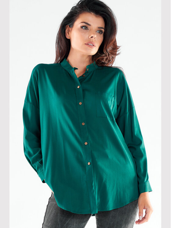 Awama Awama Koszula A525 Zielony Basic Fit