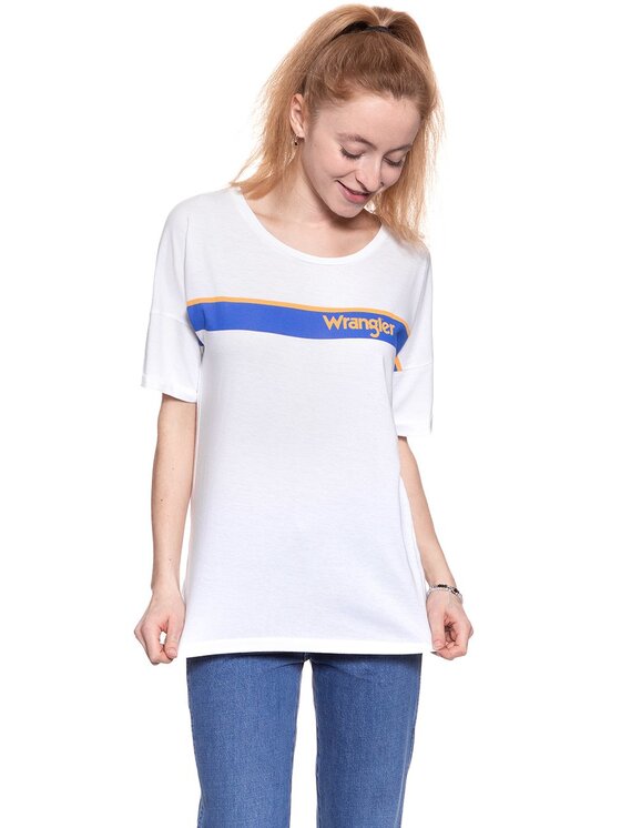Wrangler Wrangler T-Shirt B&Y TRUCKER TEE Biały Regular Fit