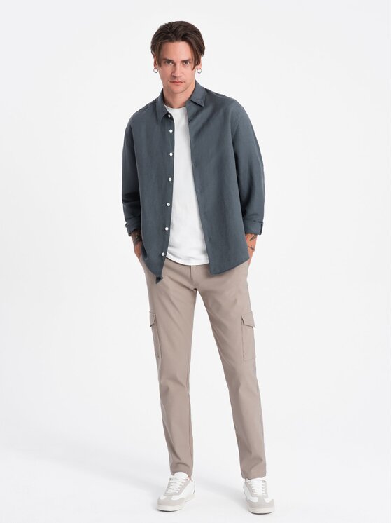 Ombre Ombre Kalhoty z materiálu OM-PACG-0178 Béžová Regular Fit