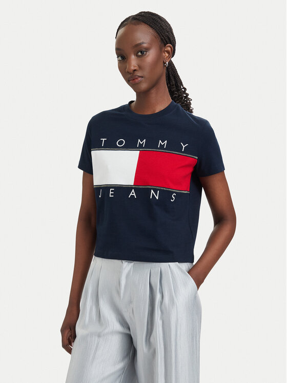 Tommy Jeans Tricou Flag DW0DW22818 Bleumarin Regular Fit