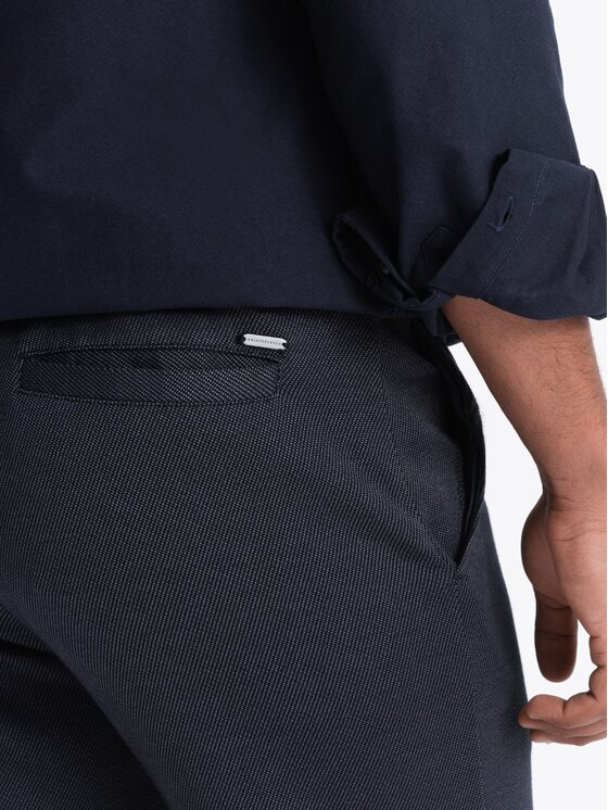 Ombre Ombre Úpletové kalhoty OM-PACP-0168 Tmavomodrá Carrot Fit