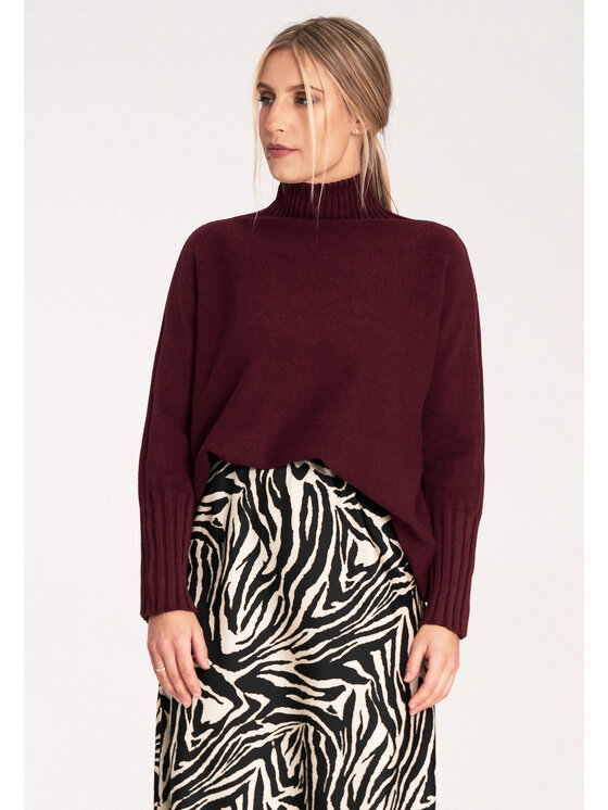 FIGL FIGL Sweter M1101 Bordowy Loose Fit