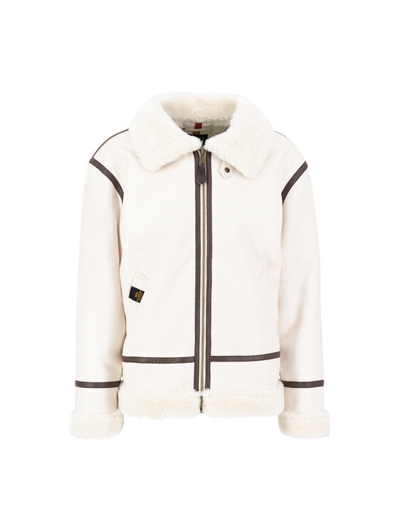 Alpha Industries Alpha Industries Kurtka skórzana B-3 Faux Leather Bomber Jacket Beżowy Regular Fit