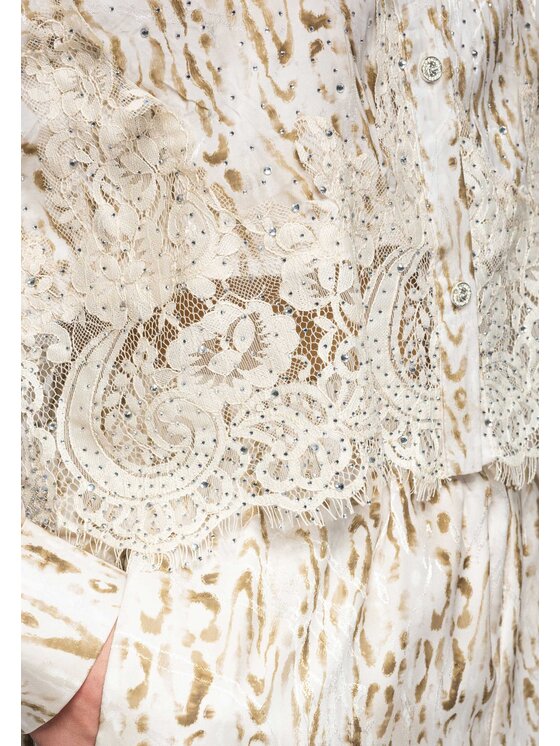 Ombre Ombre Koszula OW-SH-E0017 Beżowy Loose Fit