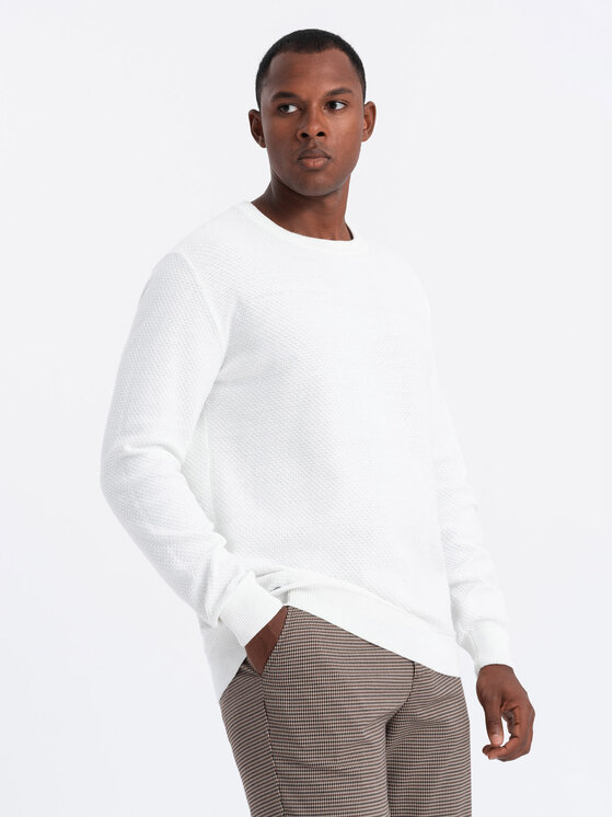 Ombre Ombre Sweter OM-SWSW-0110 Biały Relaxed Fit