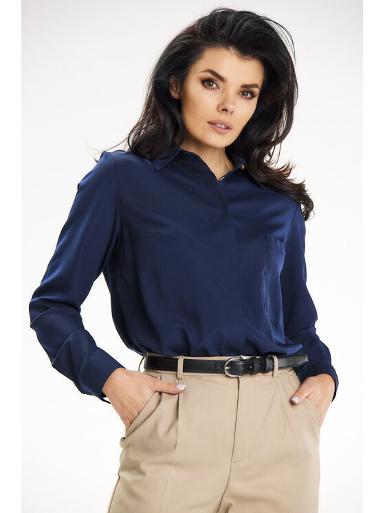 Awama Awama Koszula A652 Granatowy Basic Fit