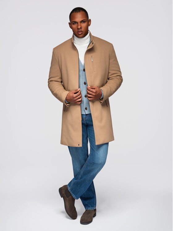 Ombre Ombre Płaszcz przejściowy OM-COWC-0136 Beżowy Regular Fit