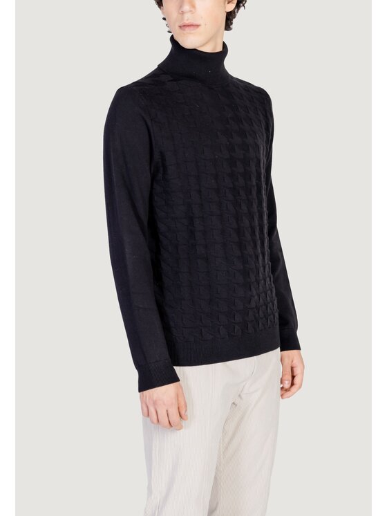 Antony Morato Antony Morato Πουλόβερ COTTON WOOL BLEND YARN WITH JACQUARD 3D Μαύρο To Fit