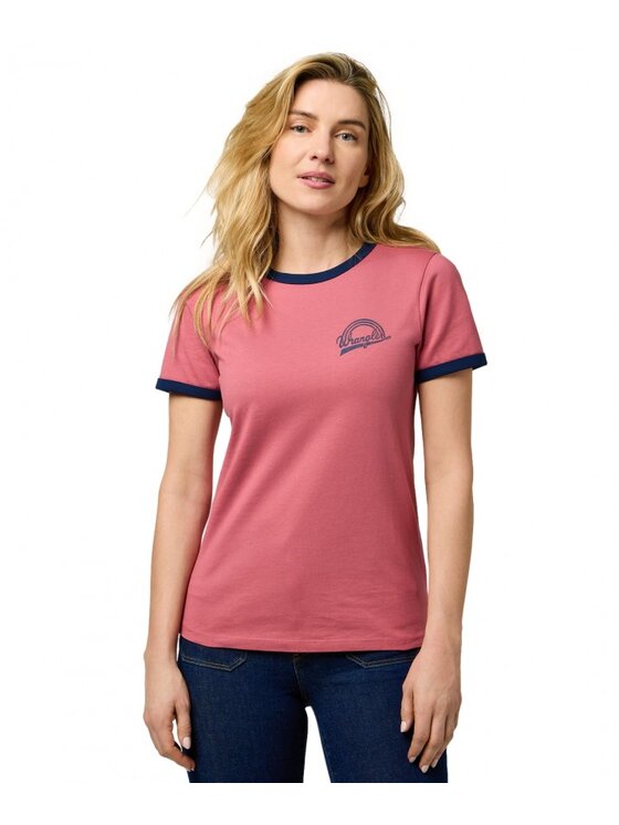 Wrangler Wrangler T-shirt RINGER TEE Rosa Slim Fit