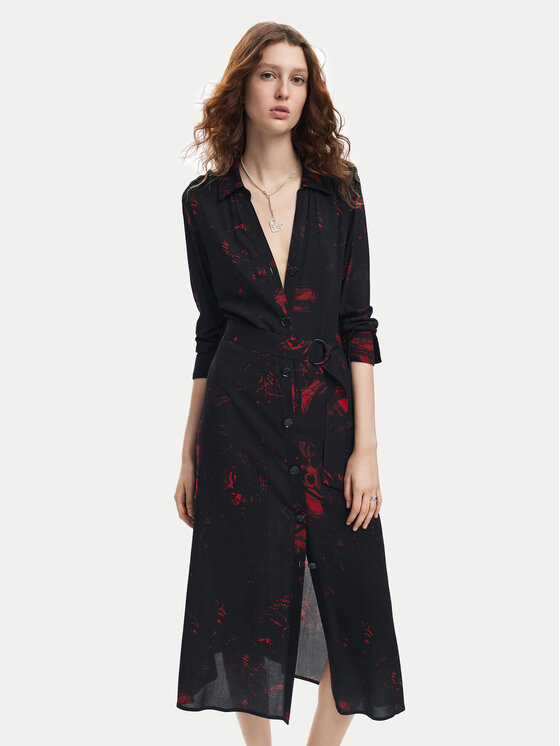 Desigual Košeľové šaty Scribbles Lacroix 24WWVW38 Čierna Regular Fit