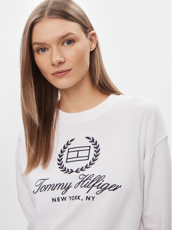 Tommy Hilfiger Tommy Hilfiger Felpa Flag Script WW0WW41758 Bianco Regular Fit