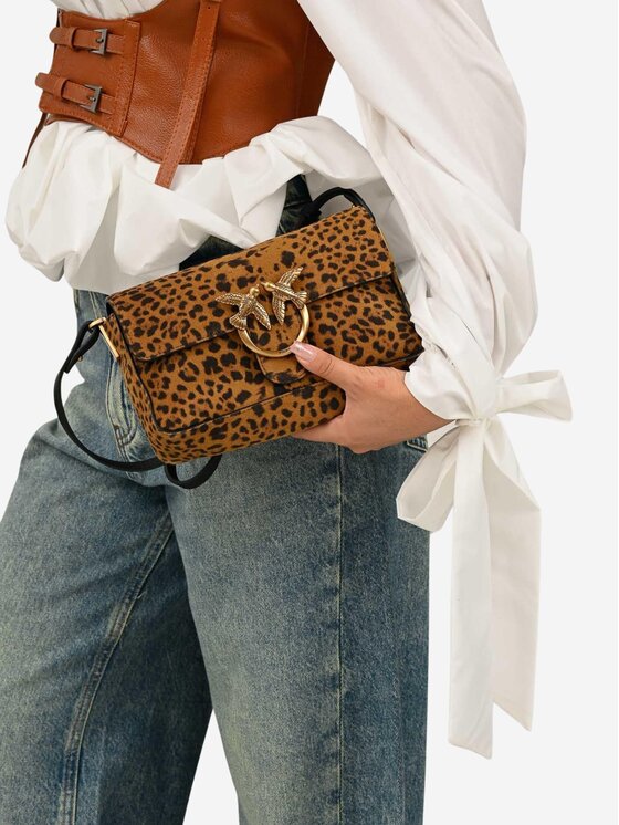 PINKO PINKO Borsa Love one slouchy mini mzzo bac stampa macula Marrone