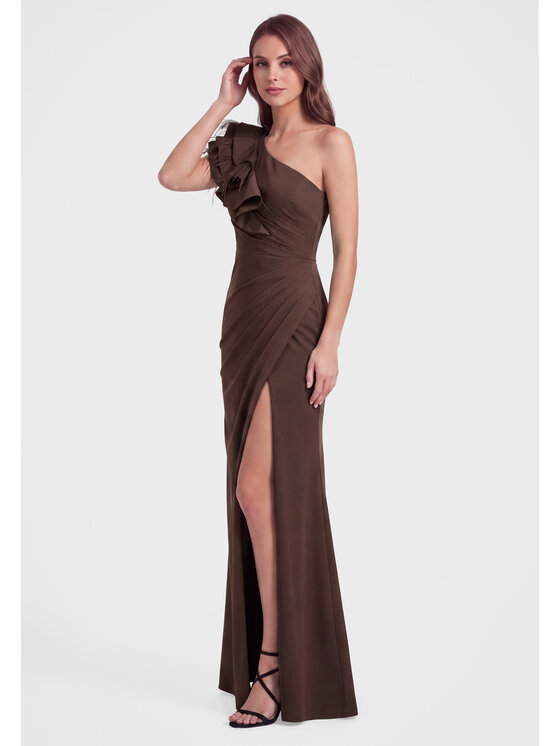 Ombre Ombre Sukienka wieczorowa LA-OM-DLR451 Brązowy jasny Slim Fit