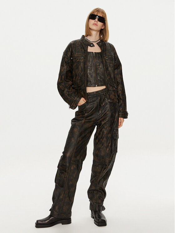 Gestuz Gestuz Geacă de piele Linera 10909473 Maro Loose Fit