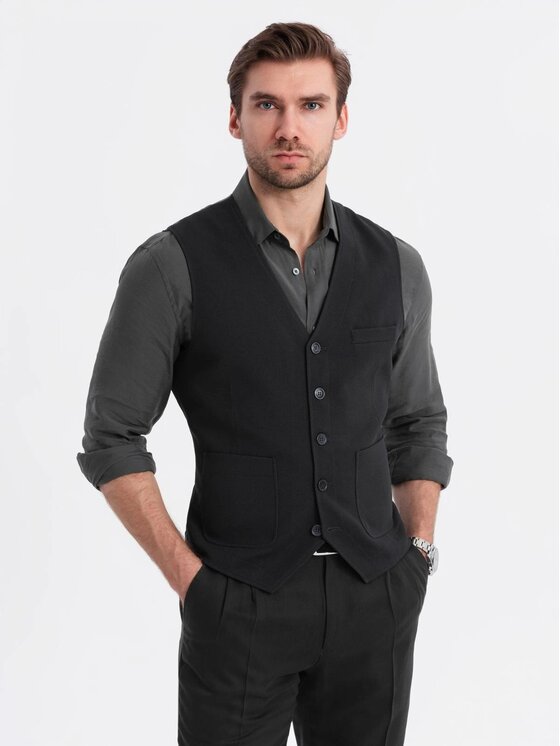 Ombre Ombre Kamizelka garniturowa OM-BLZV-0146 Czarny Slim Fit