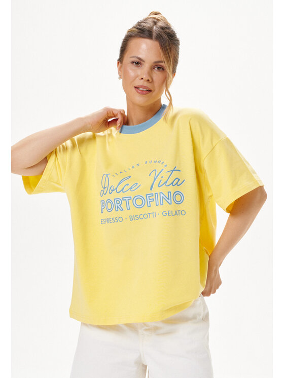 Mirons Mirons T-Shirt Print Żółty Regular Fit