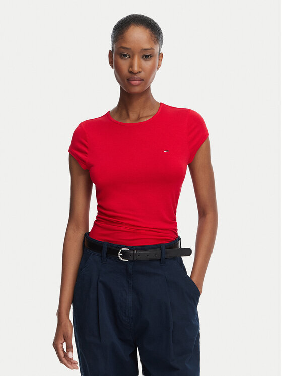 Tommy Jeans Tricou Draped DW0DW22802 Roșu Slim Fit