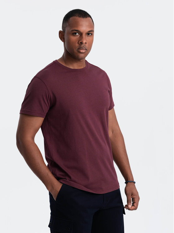 Ombre Ombre T-Shirt OM-TSBS-0146 Bordowy Regular Fit