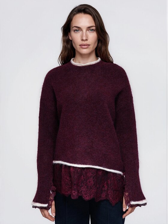 Ombre Ombre Sweter OW-SW-E0041 Bordowy Relaxed Fit