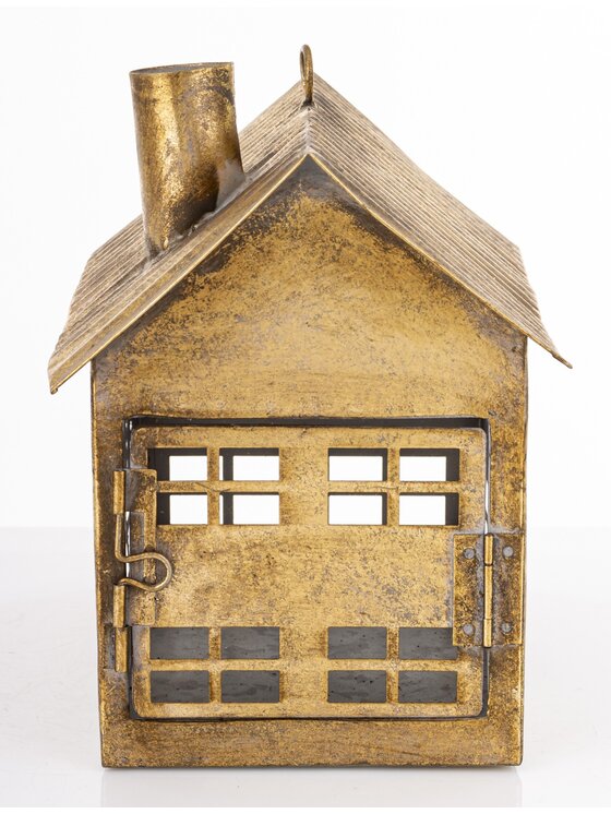 MIAhome MIAhome Lampion metalowy domek 21,5x24,5x15 cm MUOYA z szerokimi drzwiczkami Złoty