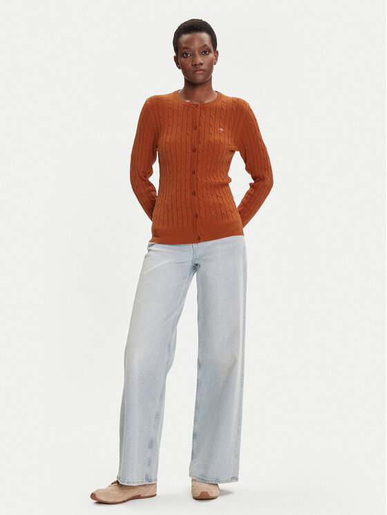 Gant Gant Pletena jopica 4800103 Rjava Slim Fit